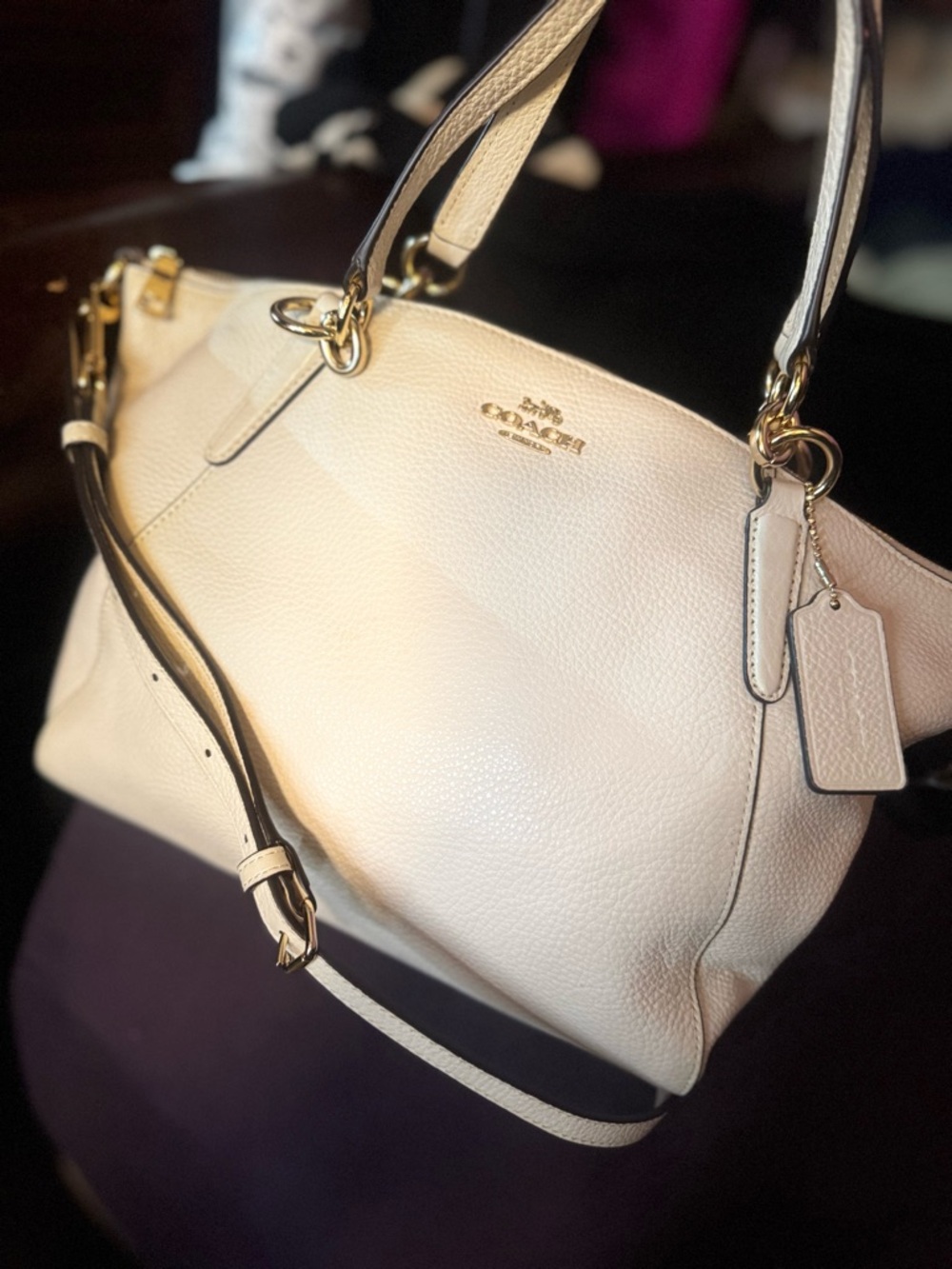 Coach Pebbled Leather Shoulder Bag in Cream with Gold Hardware
